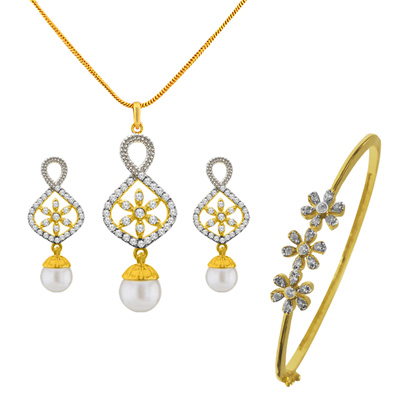 "Flower Pendant Set With Bracelet - JPV-17-09-INS-001 - Click here to View more details about this Product